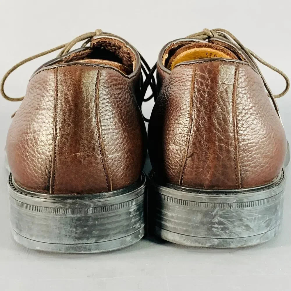 BARNEY'S NEW YORK Size 11 Brown Pebble Grain Leather Derby Lace-Up Shoes